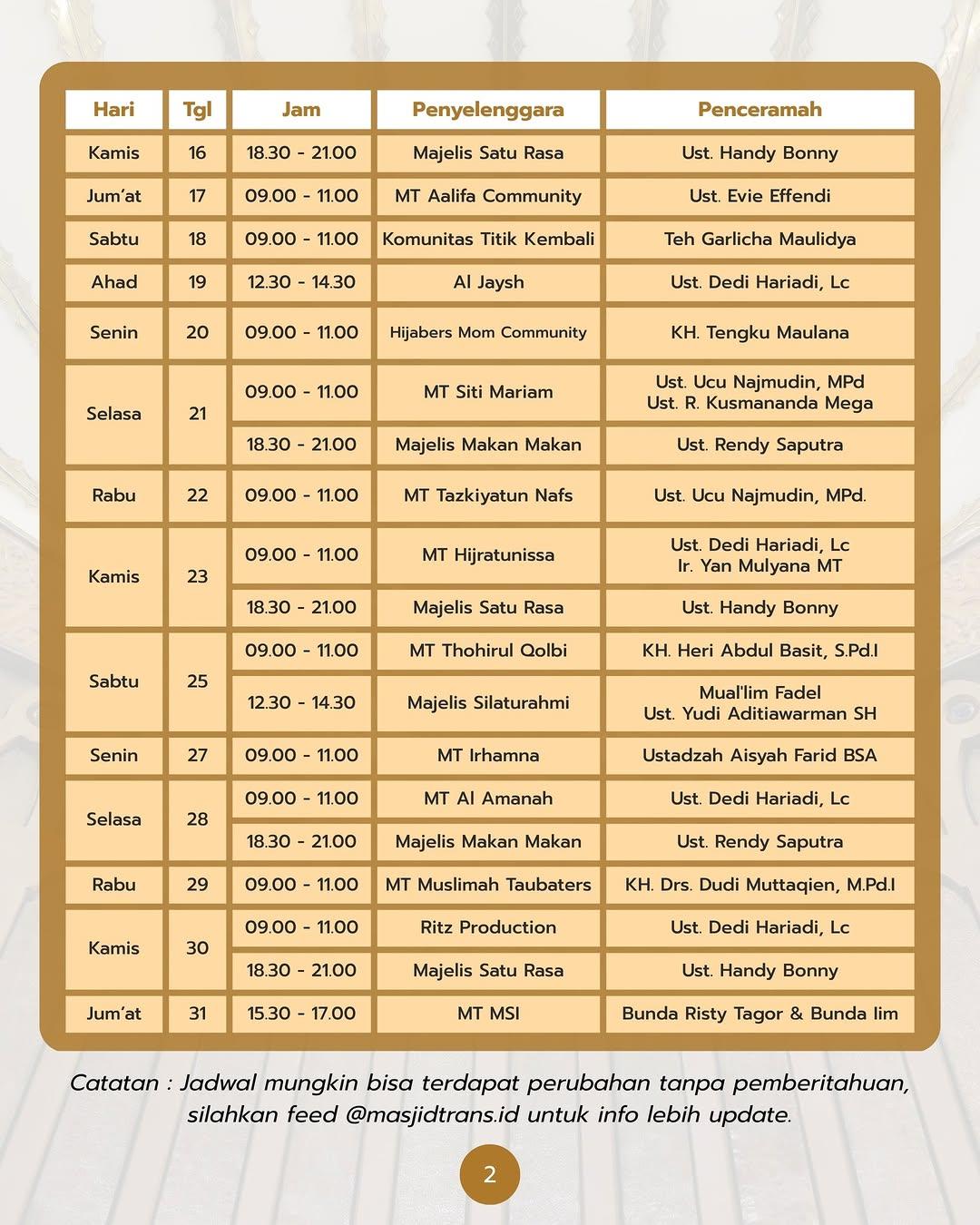 Jadwal Kajian Bulan Juli 2026