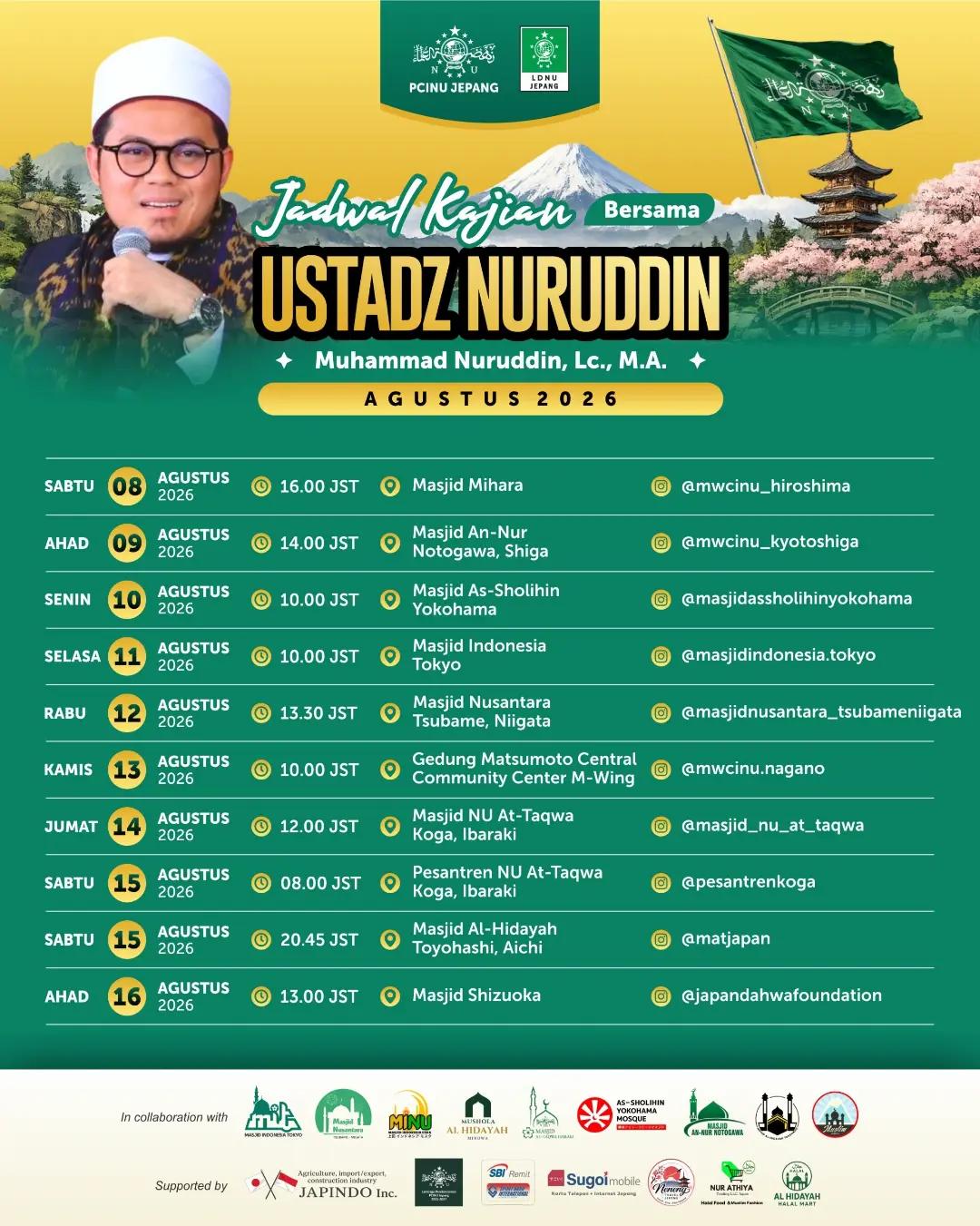 Jadwal Kajian Bersama Ustadz Nuruddin