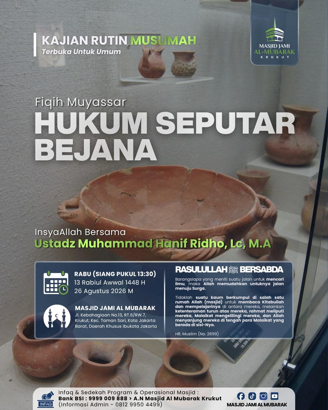 Kajian Muslimah: Fiqih Muyassar - Hukum Seputar Bejana