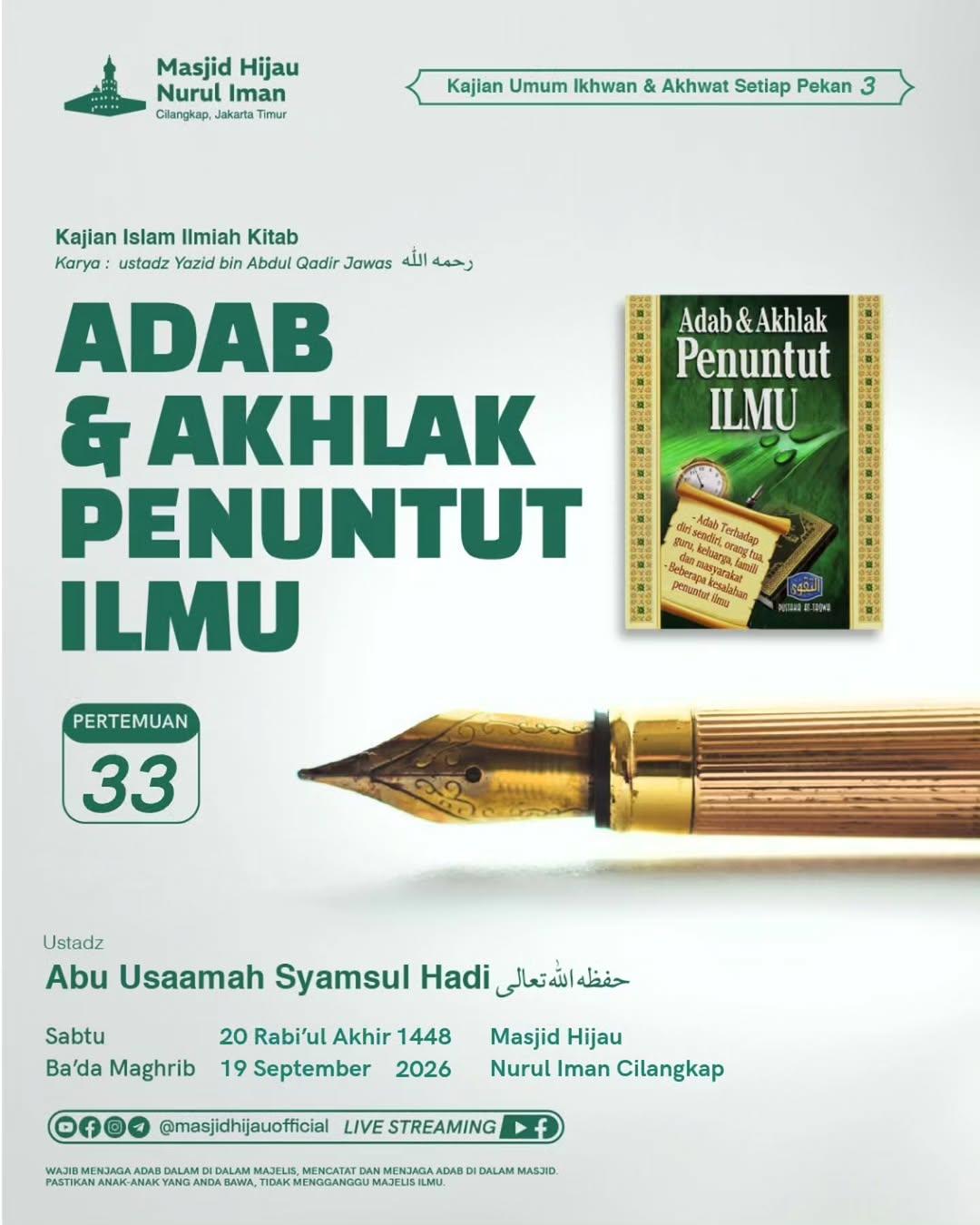 ADAB & AKHLAK PENUNTUT ILMU [33]