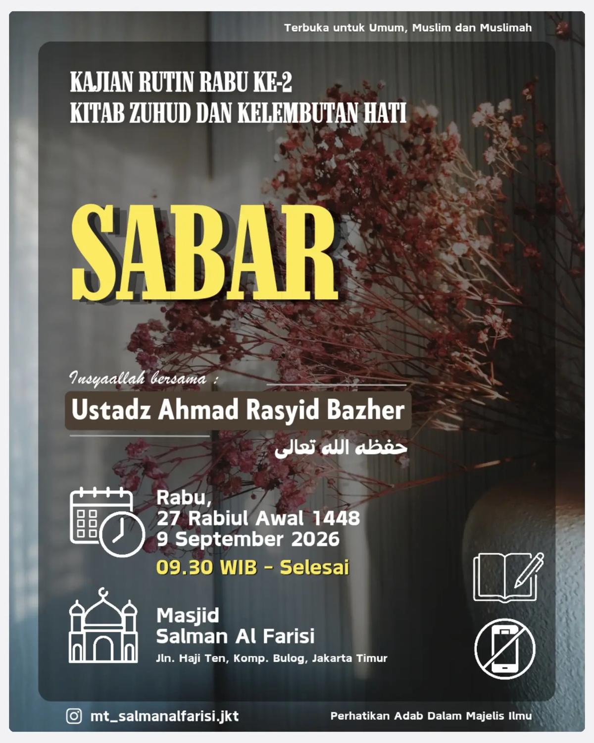 Kajian Rabu Pagi: Sabar (Kitab Zuhud Dan Kelembutan Hati)