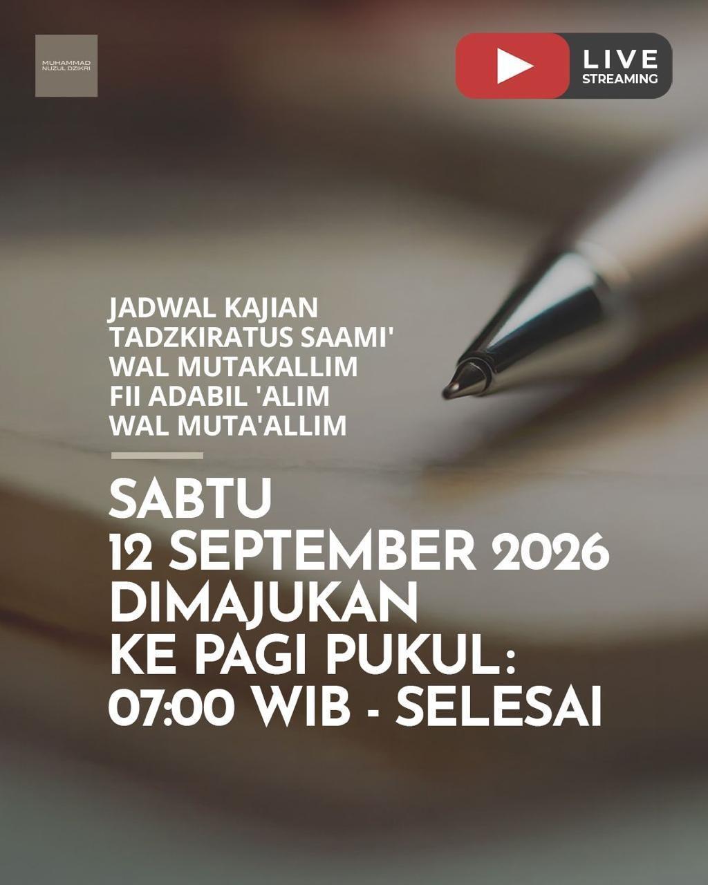 Kajian Kitab Tadzkiratus Saami’ Wal Mutakallim Fii Adabil ‘Alim Wal Muta’allim