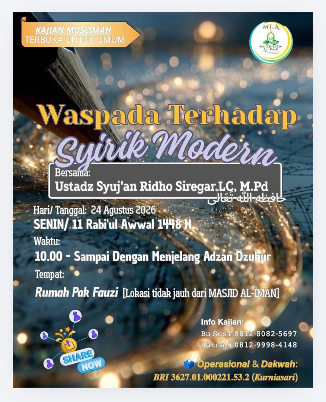 Kajian Muslimah: Waspada Terhadap Modern Syirik