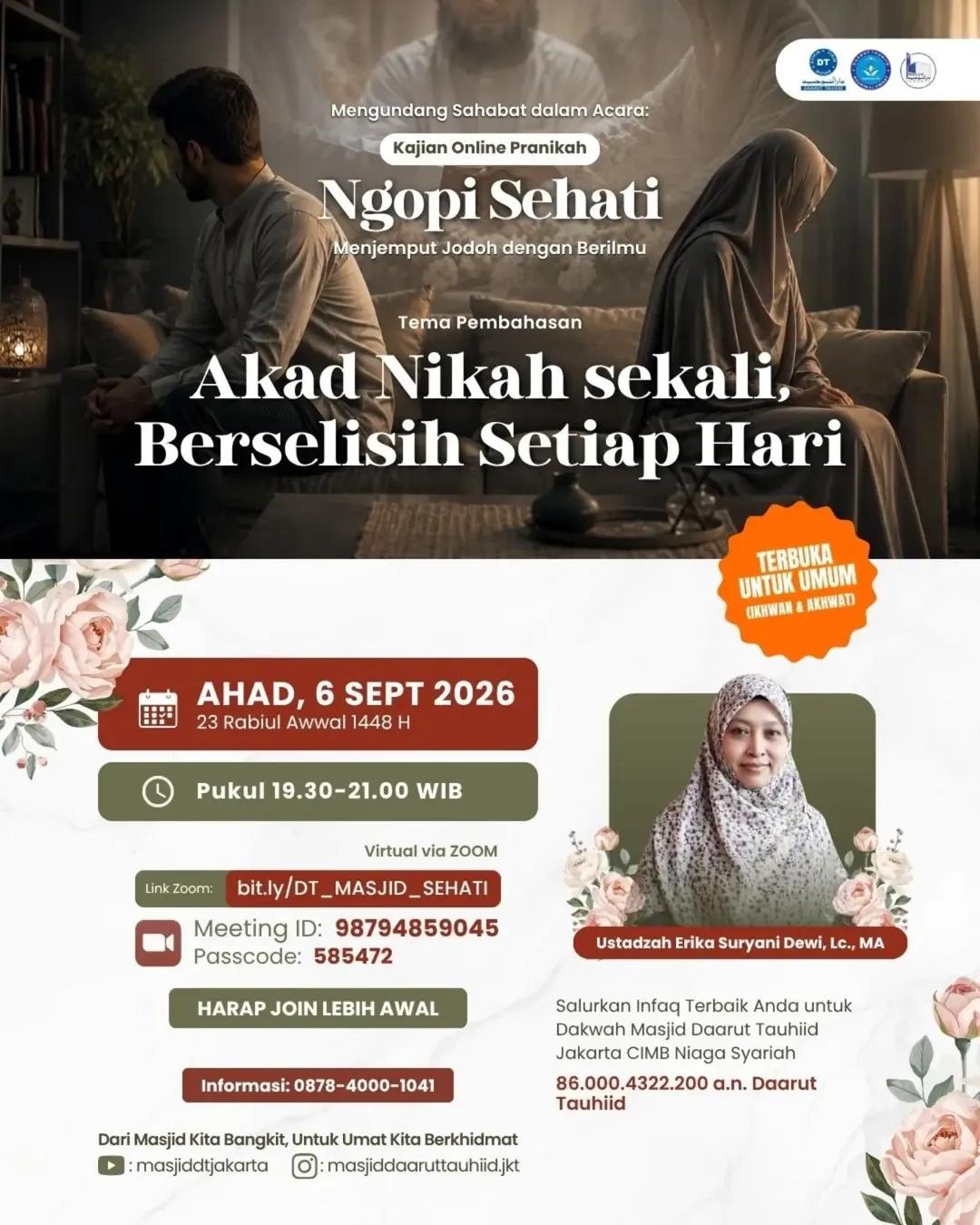 Ngopi Sehati – Kajian Online Pranikah: Akad Nikah Sekali, Berselisih Setiap Hari