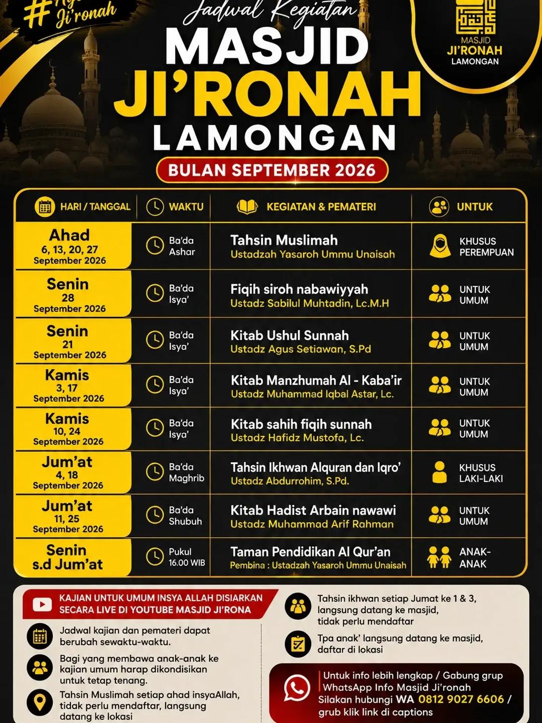 Kajian Masjid Ji'ronah Lamongan September 2026