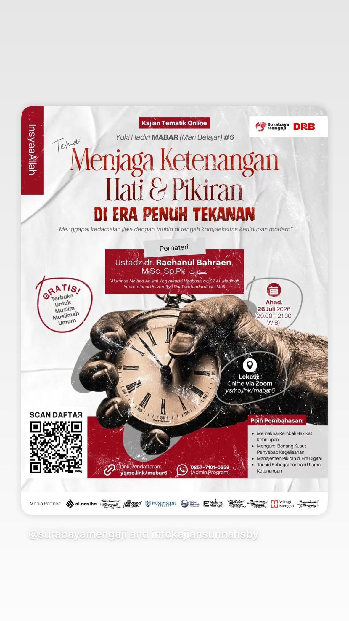 MABAR (Mari Belajar) #5: Menjaga Ketenangan Hati Pikiran DI ERA PENUH TEKANAN