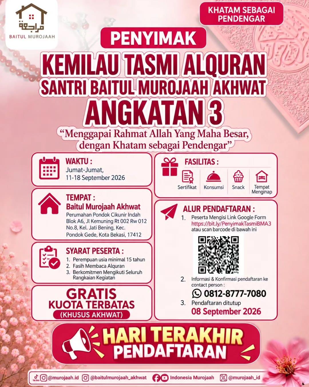 Kemilau Tasmi Alquran Santri Baitul Murojaah Akhwat Angkatan 3