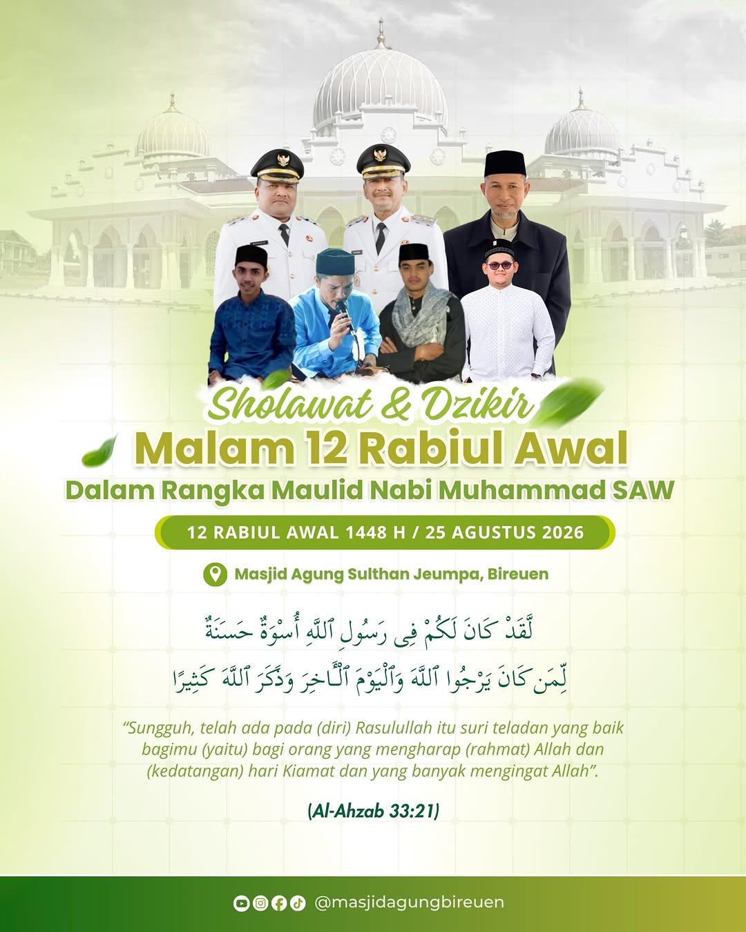 Shalawat Dan Zikir Malam 12 Rabiul Awal Dalam Rangka Maulid Nabi Muhammad SAW 1448 H