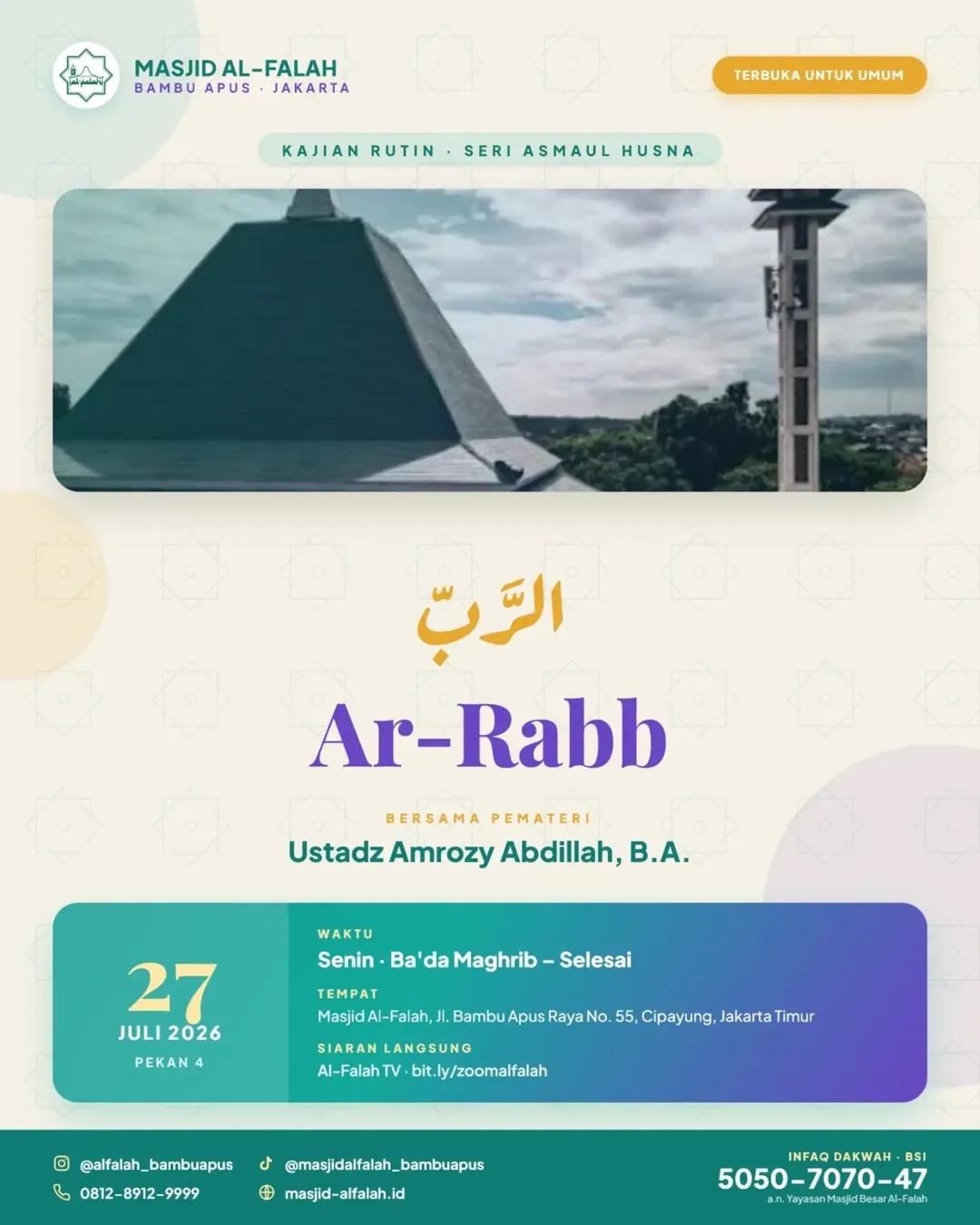 Kajian Rutin Seri Asmaul Husna: Ar-Rabb