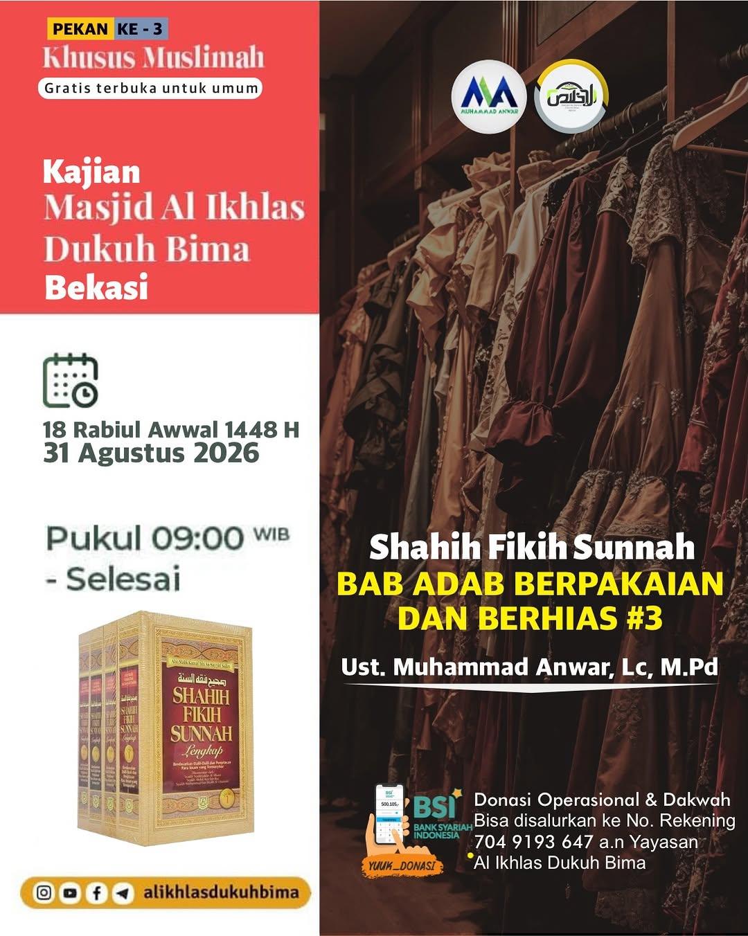 Kajian Rutin Kitab Shahih Fiqih Sunnah Bab Adab Berhias dan Berpakaian