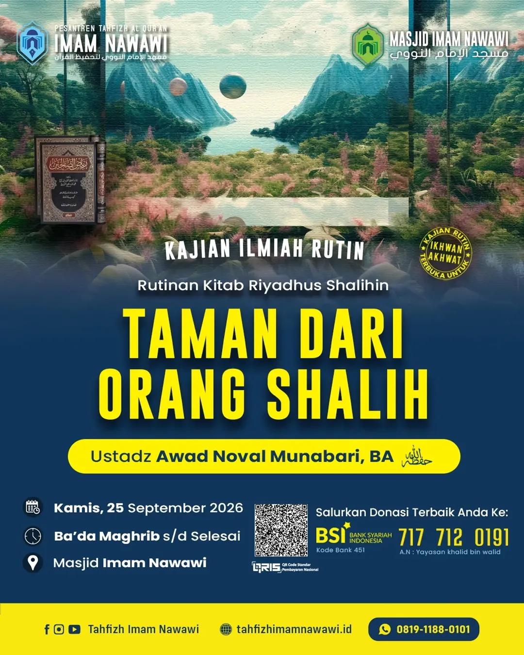 Kajian Rutin Kitab Riyadhus Shalihin: Taman Dari Orang Shalih