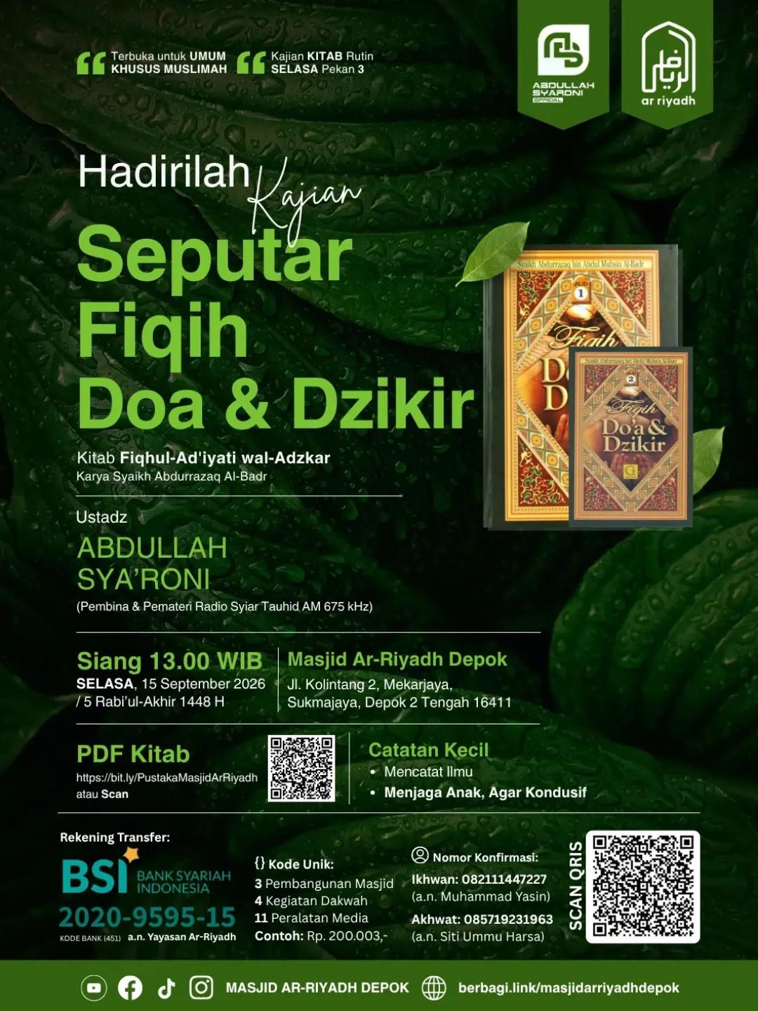 Kajian Rutin Muslimah: Kitab Fiqih Do'a dan Dzikir