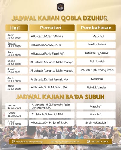 Jadwal Kajian Qobla Dzuhur & Ba'da Subuh