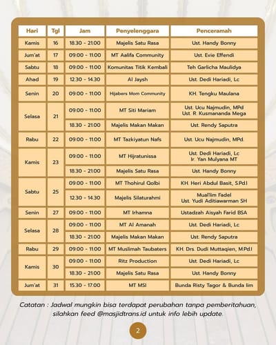 Jadwal Kajian Bulan Juli 2026
