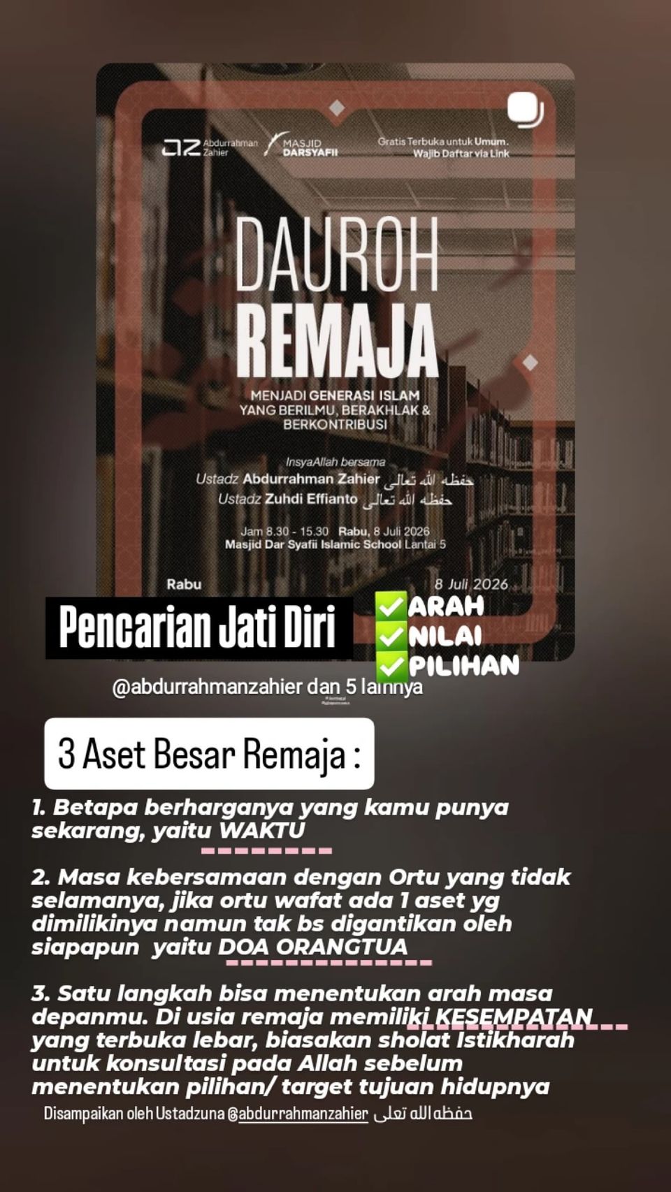 Dauroh Remaja Menjadi Generasi Islam yang Berilmu, Berakhlak & Berkontribusi