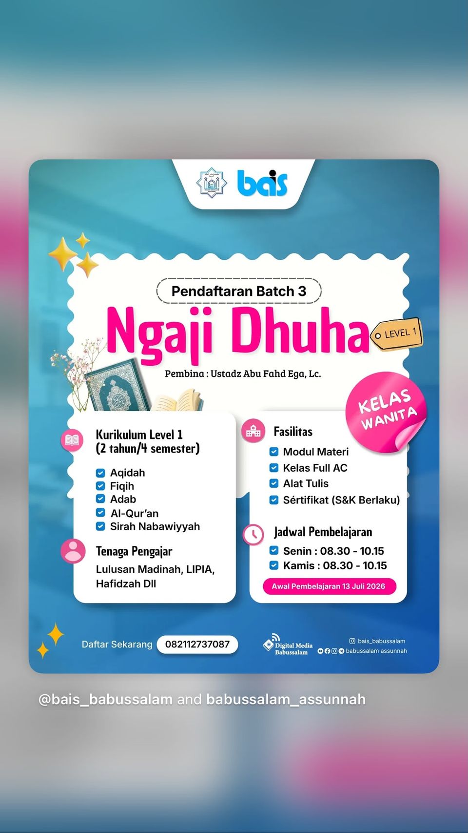 Pendaftaran Batch 3 Kelas Dhuha Level 1