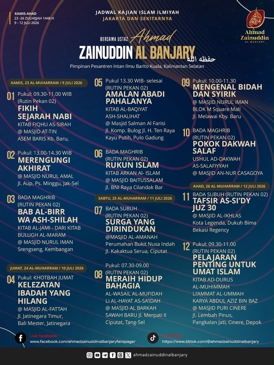 Jadwal Kajian Islam Ilmiah Wilayah Jakarta dan Sekitarnya