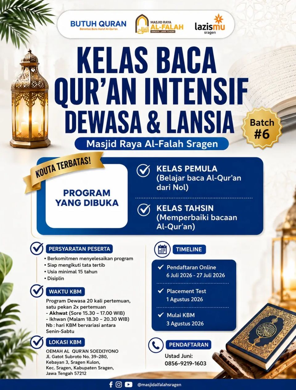 Kelas Baca Qur'an Intensif Dewasa & Lansia Batch #6