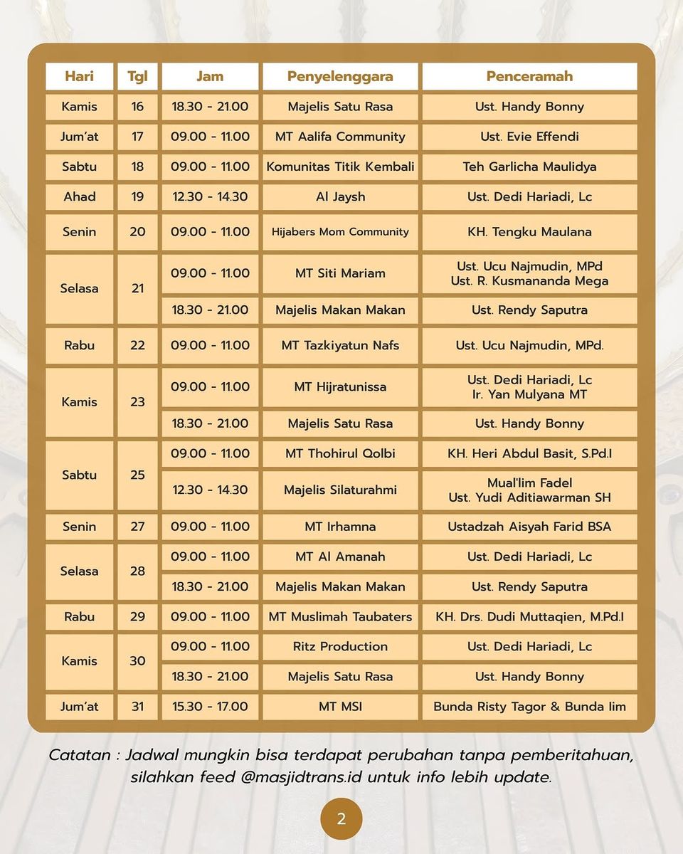 Jadwal Kajian Bulan Juli 2026