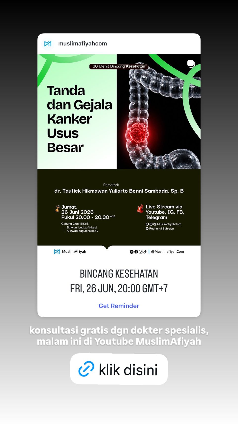 30 Menit Bincang Kesehatan Tanda dan Gejala Kanker Usus Besar